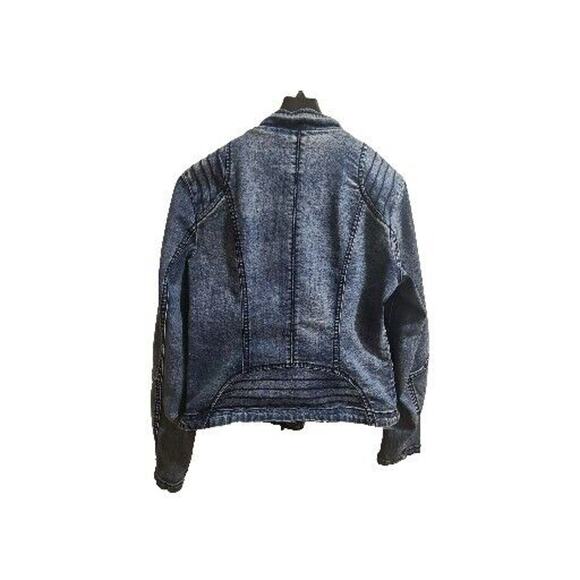 Women's Denim Asymmetrical Jean Moto Biker Style Jacket Asymmetrical Zip Blue XS - Picture 5 of 8